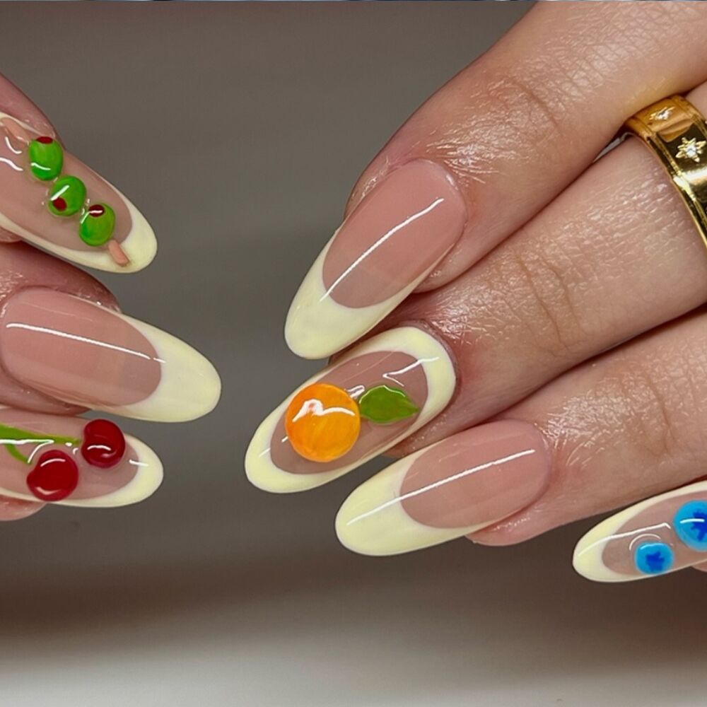french manicure fruit nails