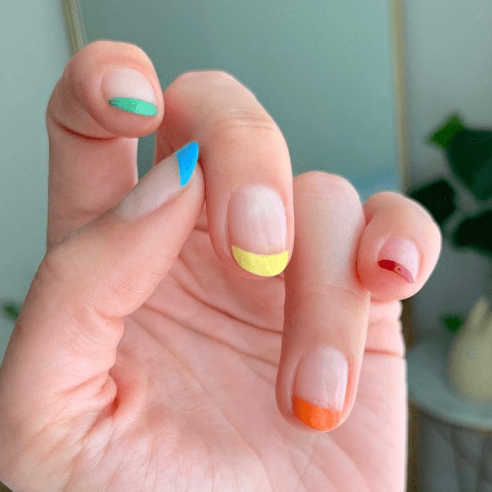 baby french nails rainbow