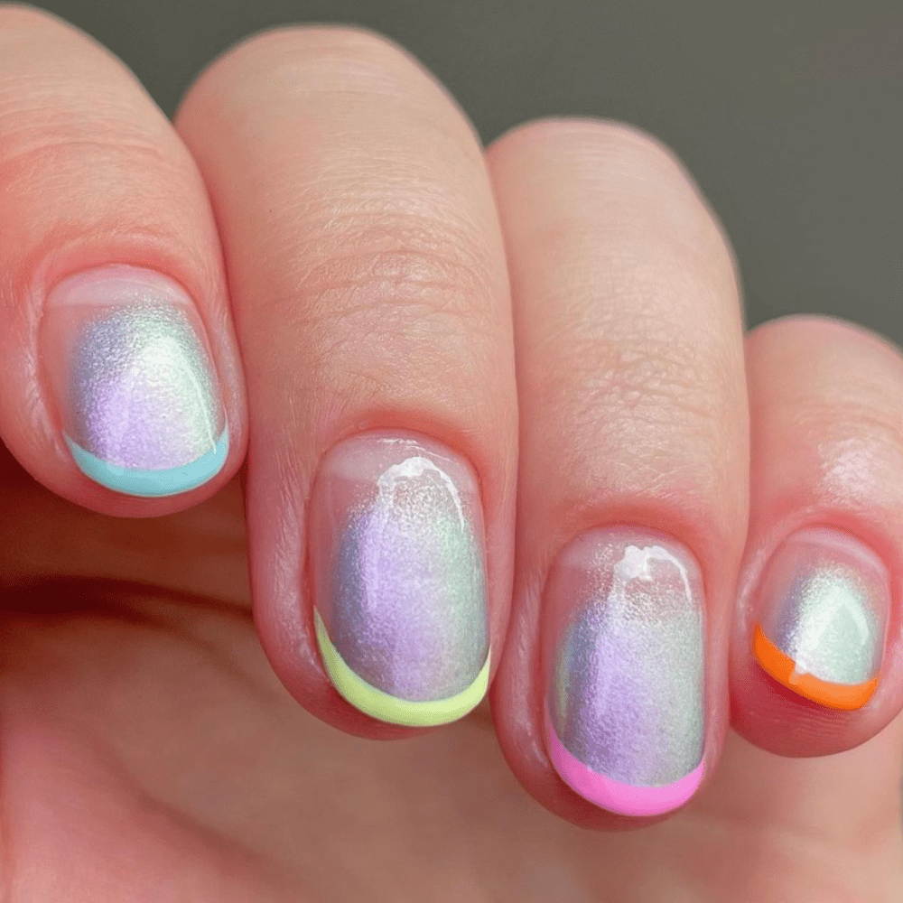 baby french nails holographic